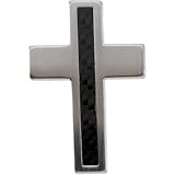 Stainless Steel. Stainless Steel Cross Pendant with Carbon Inlay