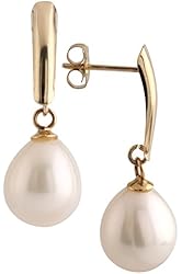 14k Yellow Gold Drop Freshwater Cultured Drop Pearl Earring