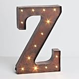 12" - Rustic Brown - Metal - Battery Operated - LED - Lighted Letter "Z" | Gerson Wall Decor (92694)