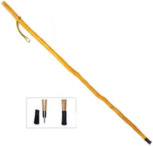 Heavy Huangtang Hardwood Walking Stick Clear Gloss Finish 55" Long with Removeable Rubber Tip with Metal Spike