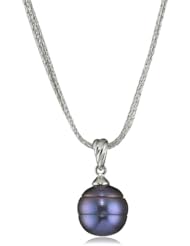 Honora "Tuxedo" Black Freshwater Cultured Pearl Pendant Necklace on 5 Strand Sparkle Chain, 18"