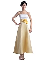 A-line Strapless Ankle Length Lace Natural   Waistline Satin Bridesmaid Dress 