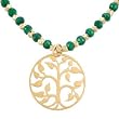 Round Family Tree of Life Pendant in Gold Vermeil on an Emerald Gemstone and Vermeil Bead Choker Necklace, 16 1/2" Length, #7916