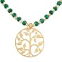 Round Family Tree of Life Pendant in Gold Vermeil on an Emerald Gemstone and Vermeil Bead Choker Necklace, 16 1/2" Length, #7916