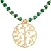 Round Family Tree of Life Pendant in Gold Vermeil on an Emerald Gemstone and Vermeil Bead Choker Necklace, 16 1/2" Length, #7916