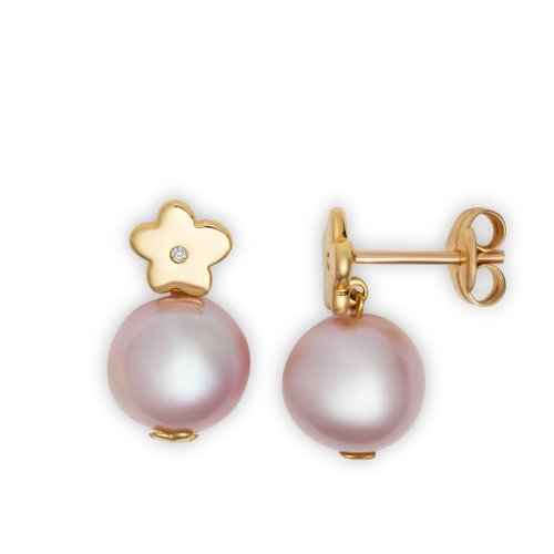 Miore Damen-Ohrstecker 18 Karat (750) Gelbgold Blumen S&uuml;&szlig;wasser-Zuchtperlen Ros&eacute; ca. 9mm A Preisvergleich