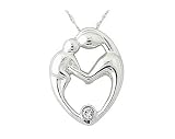 Mother and Baby Diamond Pendant 10K White Gold