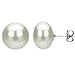 White Button Shape Cultured Freshwater High Luster Pearl Stud Earrings.