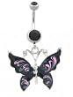 Stainless Steel Belly Ring - Butterfly - Black and Pink