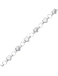 14 Karat 10" White Gold Shiny Textured Fancy Heart Anklet With Pear Shape Clasp