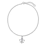 Sterling Silver Cubic Zirconia CZ Fleur De Lis Ankle Bracelet Anklet