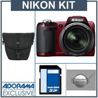 Nikon Coolpix L110 Digital Camera KIt, - Red - With 4GB SD Memory Card, Camera Case, 2 Year Extended Service Coverage