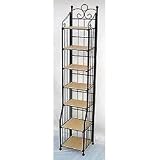 7 Tier Wicker and Steel Multi-Media Bookcase (Wicker/Metal) (55.9H x 9.8W x 9.8D)