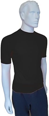 Mens Short Sleeve ( SS ) Snug Fitting Rash Guard, Swimming Shirt, UV Protection 50+ (Black, Small)