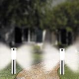 TWO SOLAR STAINLESS STEEL PILLAR LIGHTS