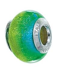 Genuine Zable (TM) Product. 925 Sterling Silver Blue Green Murano Glass Bead Charm. 100% Satisfaction Guaranteed.