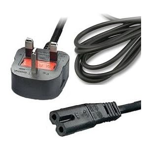 5 metre Figure 8 mains power cable 2 pin IEC fitted with UK plug. appliance lead for sky, BTvision, DVD, Blu-ray, Sky receiver, PS3 Slim, Virgin, NTL receiver, radio and more