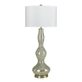 Candice Olson Jean Table Lamp, Hand Blown Blue Luster Glass with White Shade 16"x37"