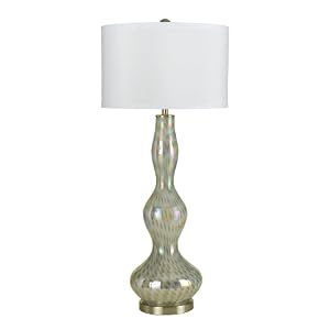 Candice Olson Jean Table Lamp, Hand Blown Blue Luster Glass with White Shade 16x37 by 