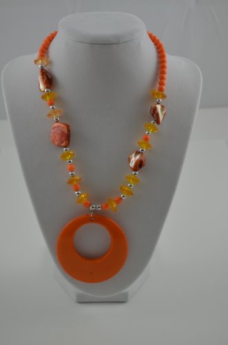 Necklace Oval Shell Pendant with Beads in Orange 3 extensions