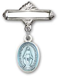 Sterling Silver Baby Badge with Blue Miraculous Charm and Polished Badge Pin
