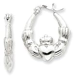 Sterling Silver Claddagh Hoop Earrings - Measures 3/4 - JewelryWeb