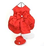 Red Satin Holiday Dog Dress w/ Hat & Leash, XS