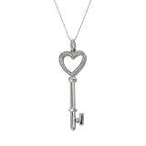 Silver and Diamond Open Heart Key Pendant (.15 ctw)