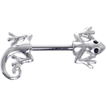 Sterling Silver 925 Black Gem Lizard Nipple Bar 