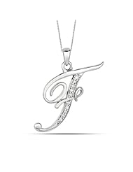 Sterling Silver Rhodium Plated Script Initial Letter F With Diamonds On 18 Inch Chain ( 0.05 Tcw)