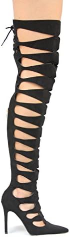 Static Fashion Womens Over The Knee Strappy Cut Out High Heel Gladiator Sandals,Black,8.5