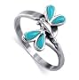 Sterling Silver Teardrop Shaped Reconstituted Turquoise Polished Finished 2mm Band Dragonfly Ring Size 7