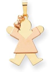 14k Two Tone Gold Small Girl with Bow on Left Engravable Charm. Metal Wt- 1.5g