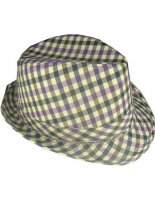 Outer Rebel Fashion Squaretop Fedora Hat- Lavendar, Grey & Green Plaid