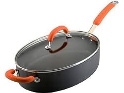 Rachael Ray Hard Anodized Nonstick 5-Quart Oval Saute Pan with Glass Lid, Orange