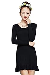 Cotton/Wool/Knit Long Sleeves Fitted Stretchy Cocktail Above the Knee Bodycon Dress/Evening Dress/Party Dress/Mini Dress 