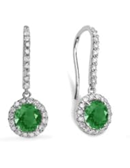 2.10Ct Round Emerald & VS Diamond Hanging Earrings 14K Gold