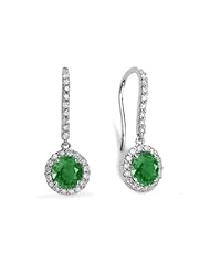 2.10Ct Round Emerald & Diamond Hanging Earrings 18k Gold