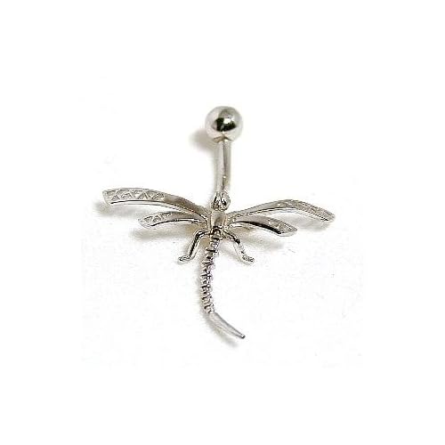 Sexy Girls Body Jewelry: 14k Elegant Dragonfly Belly Ring in White Gold