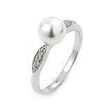 2mm Cubic Zirconia Cz And Pearl Sterling Silver Ring
