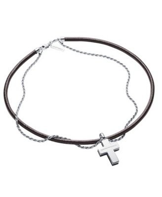 Emporio Armani Men's Brown Leather Cross Necklace