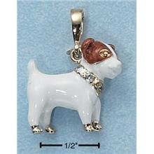Animals Ch-2331 : Sterling Silver Vermeil Enamel 3d White & Brown Boxer Dog Charm With Clr Cz Collar (h