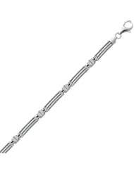 14K Sterling Silver Rhodium Plated Bar Chain Bracelet