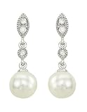 14K White Gold Pearl and Diamond Earrings