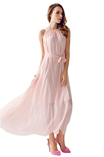 Fashion Plaza Elegant Chiffon Tie Neck Halter Maxi Dress with Belt W01005