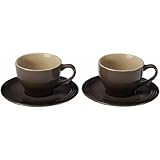 Le Creuset Stoneware Set of 2 Cappuccino Cups and Saucers, Truffle