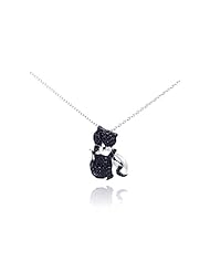 Nickel Free Silver Necklaces Black Cz And Silver Cat Necklace Sterling Silver With Rhodium Plating Length: 21.45Mm Width: 14.51Mm Stone: Black Cubic Zerconia Adjustable 16";-18"; Chain Included