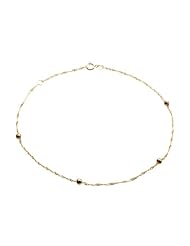 Duragold 14k Yellow Gold Sparkle Singapore with four Beads Anklet, 9+1" Extender
