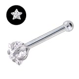 Solid 14KT White Gold Crystalline Gem STAR Nose Stud