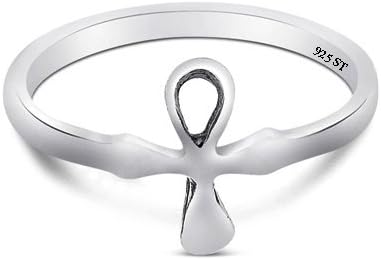 Authentic 925 Sterling Silver Egyptian Ankh Cross Ring Available in Sizes 4-10 (5)